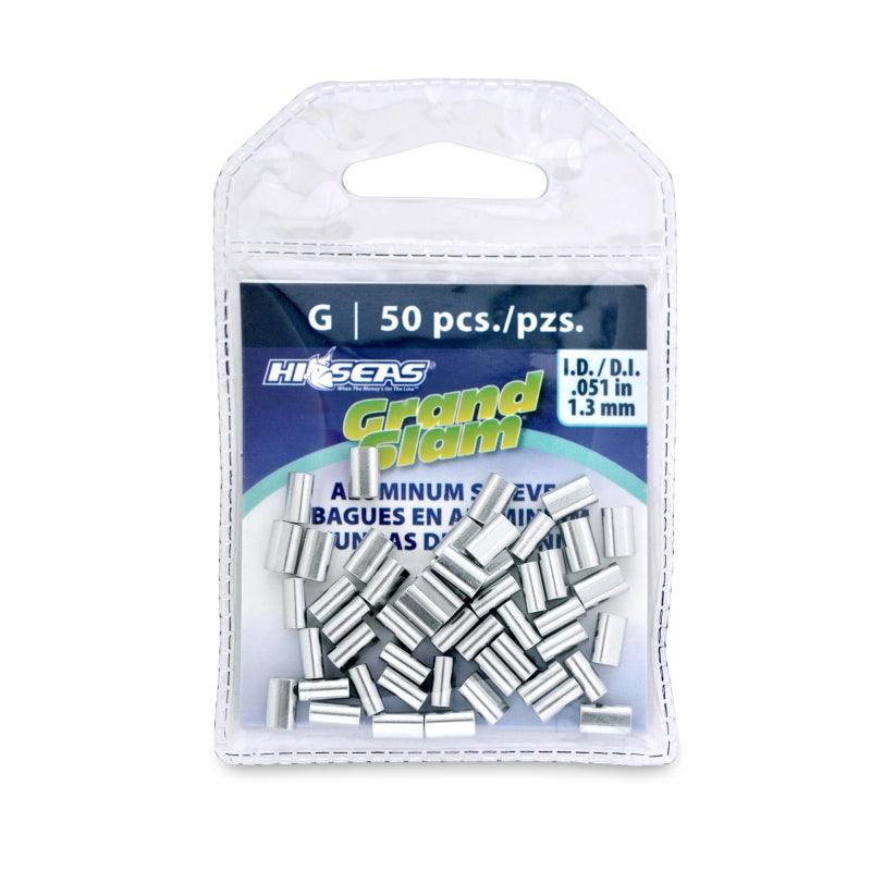 HI-SEAS Grand Slam Aluminum Sleeves, 1.3 mm Inside Diameter, use with 130 lb Fishing Line Mono, 50 pc - Image 1